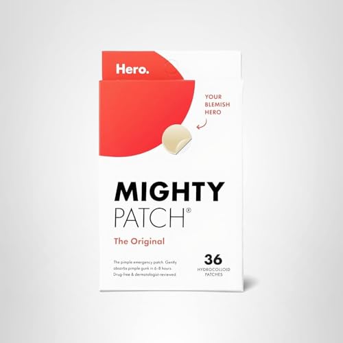Mighty Patch™ Original patch from Hero Cosmetics – The #1 Hydrocolloid Acne Pimple Patch for Shrinking Zits and Whiteheads in 1 use; Nighttime Spot Stickers for Face and Skin (36 Count)