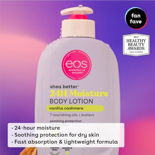 eos Shea Better Body Lotion Vanilla Cashmere, 24-Hour Moisture Skin Care, Lightweight & Non-Greasy, Natural Shea, Vegan, Vanilla Body Lotion, 16 fl oz