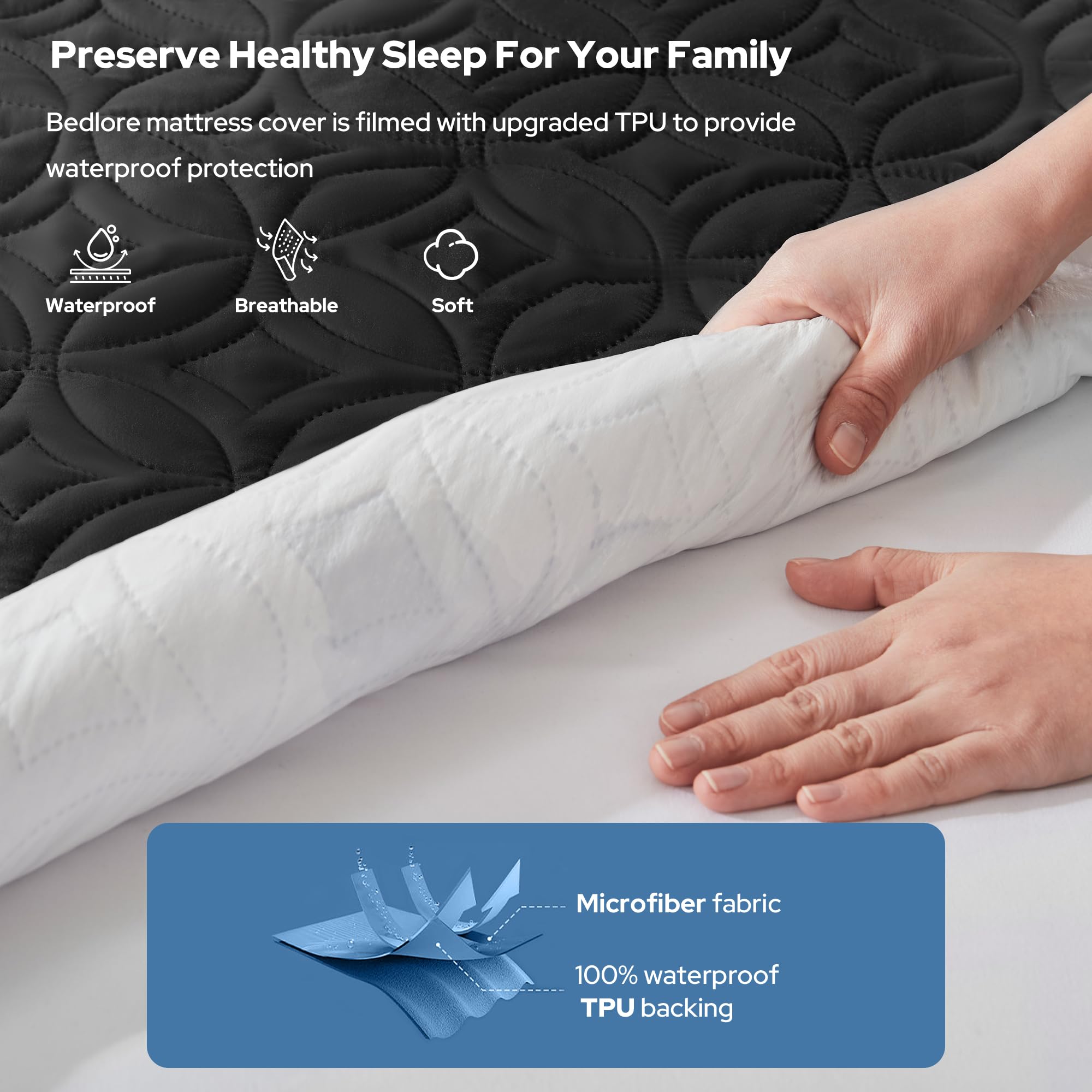 BEDLORE Waterproof Mattress Protector, Queen Size Mattress Pad Noiseless with Deep Pocket 6"-18" Depth, Soft Breathable Dirt-Proof Bed Mattress Cover Washable for Home, Bedroom, Hotel (Gray)