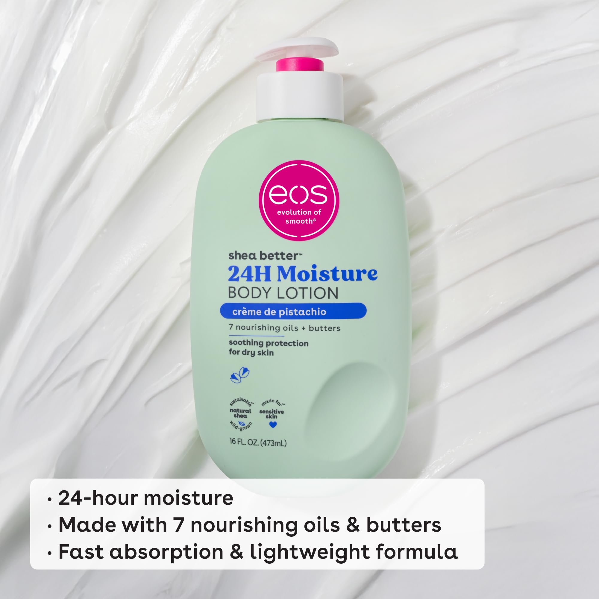 eos Shea Better Body Lotion Vanilla Cashmere, 24-Hour Moisture Skin Care, Lightweight & Non-Greasy, Natural Shea, Vegan, Vanilla Body Lotion, 16 fl oz