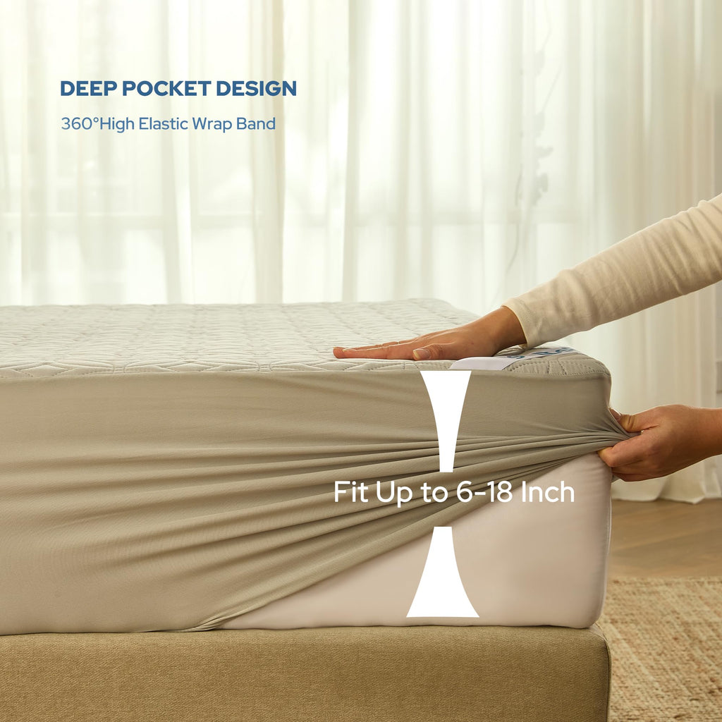 BEDLORE Waterproof Mattress Protector, Queen Size Mattress Pad Noiseless with Deep Pocket 6"-18" Depth, Soft Breathable Dirt-Proof Bed Mattress Cover Washable for Home, Bedroom, Hotel (Gray)