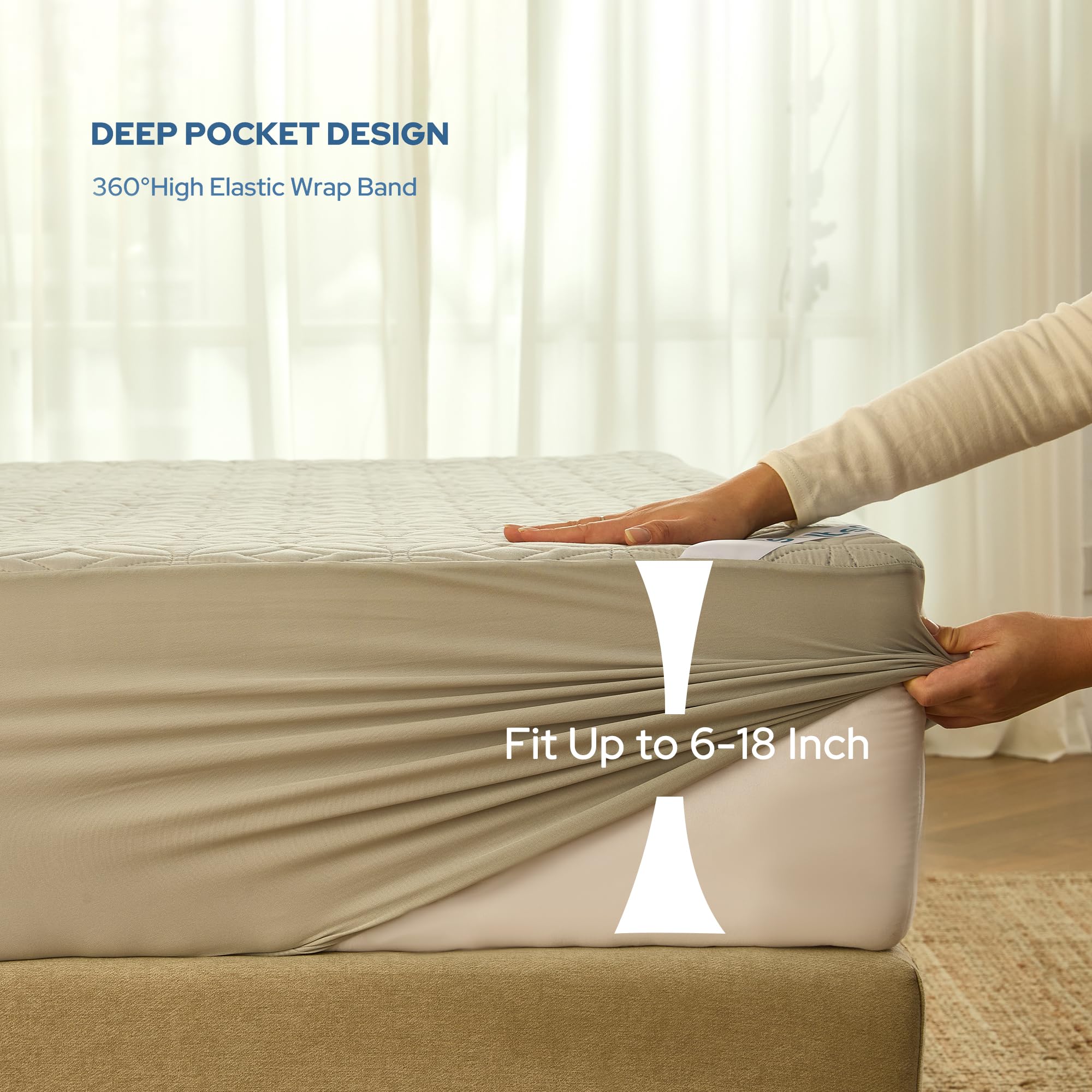 BEDLORE Waterproof Mattress Protector, Queen Size Mattress Pad Noiseless with Deep Pocket 6"-18" Depth, Soft Breathable Dirt-Proof Bed Mattress Cover Washable for Home, Bedroom, Hotel (Gray)