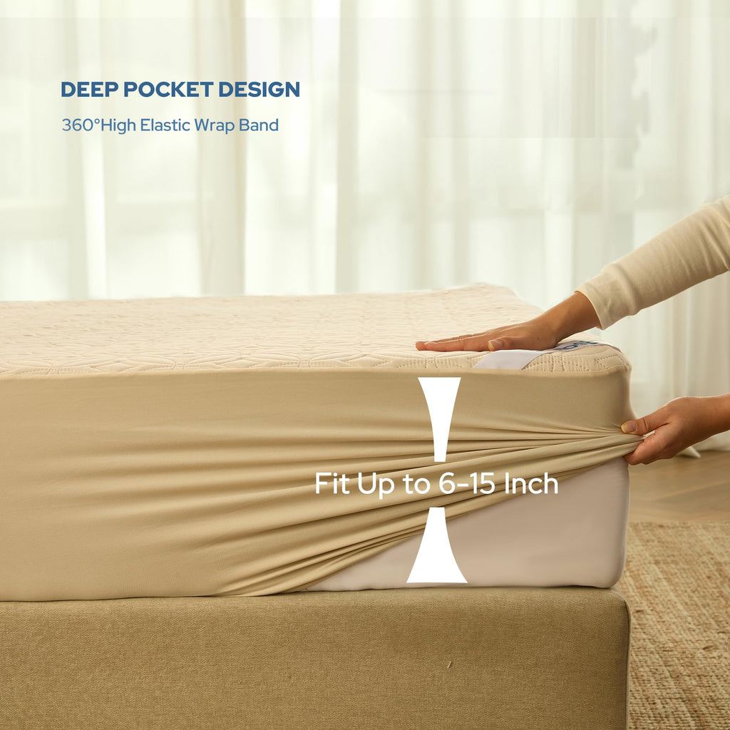 BEDLORE Waterproof Mattress Protector, Queen Size Mattress Pad Noiseless with Deep Pocket 6"-18" Depth, Soft Breathable Dirt-Proof Bed Mattress Cover Washable for Home, Bedroom, Hotel (Gray)