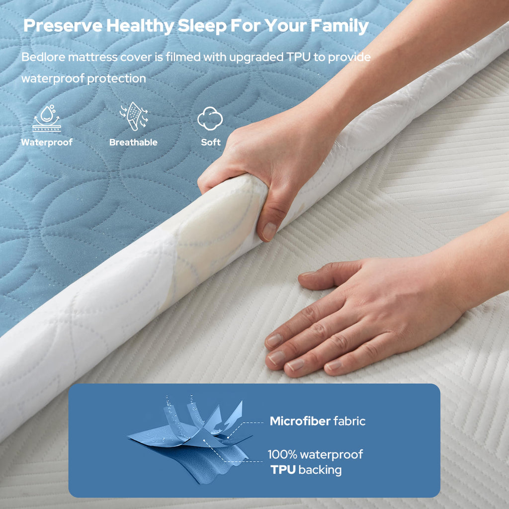 BEDLORE Waterproof Mattress Protector, Queen Size Mattress Pad Noiseless with Deep Pocket 6"-18" Depth, Soft Breathable Dirt-Proof Bed Mattress Cover Washable for Home, Bedroom, Hotel (Gray)