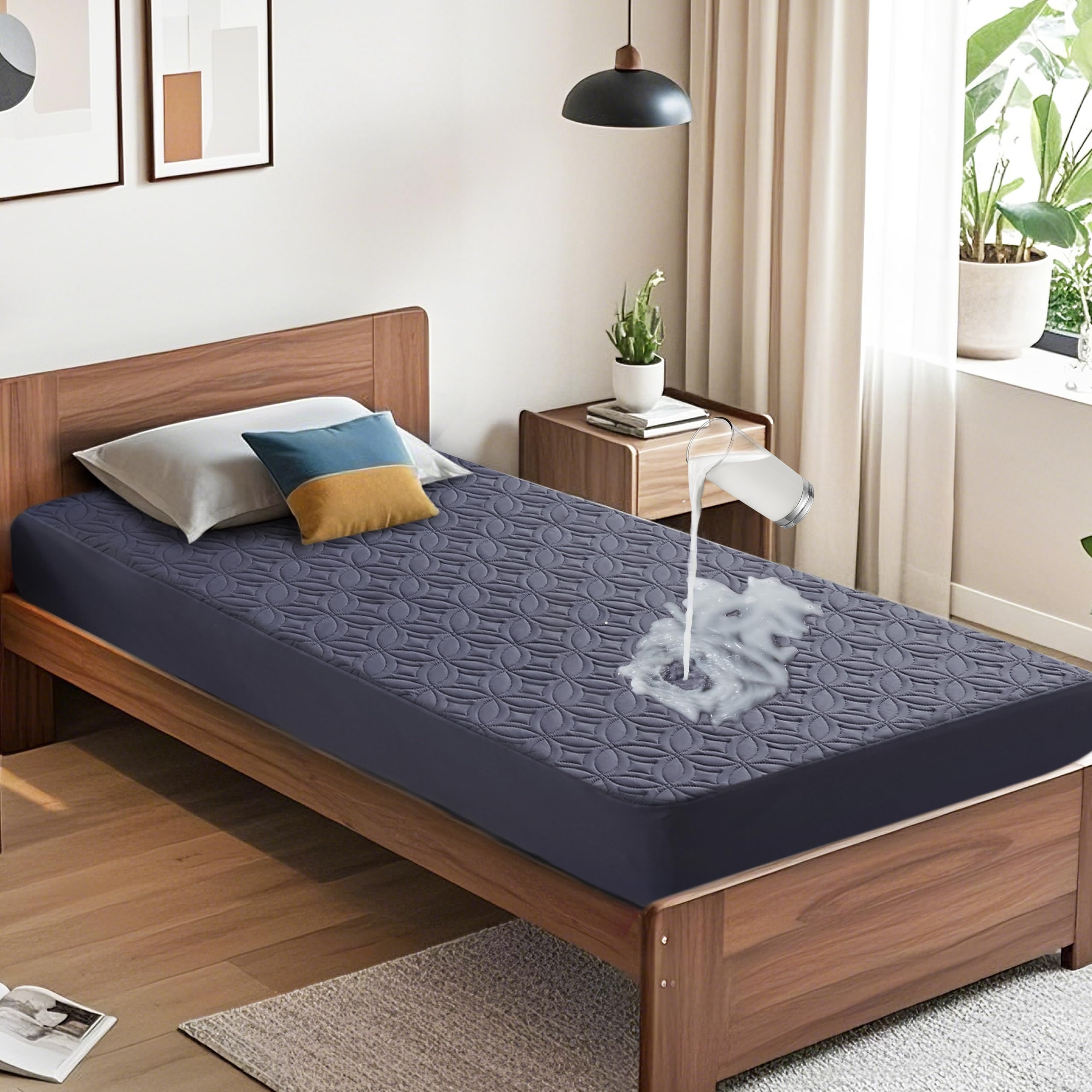 BEDLORE Waterproof Mattress Protector, Queen Size Mattress Pad Noiseless with Deep Pocket 6"-18" Depth, Soft Breathable Dirt-Proof Bed Mattress Cover Washable for Home, Bedroom, Hotel (Gray)