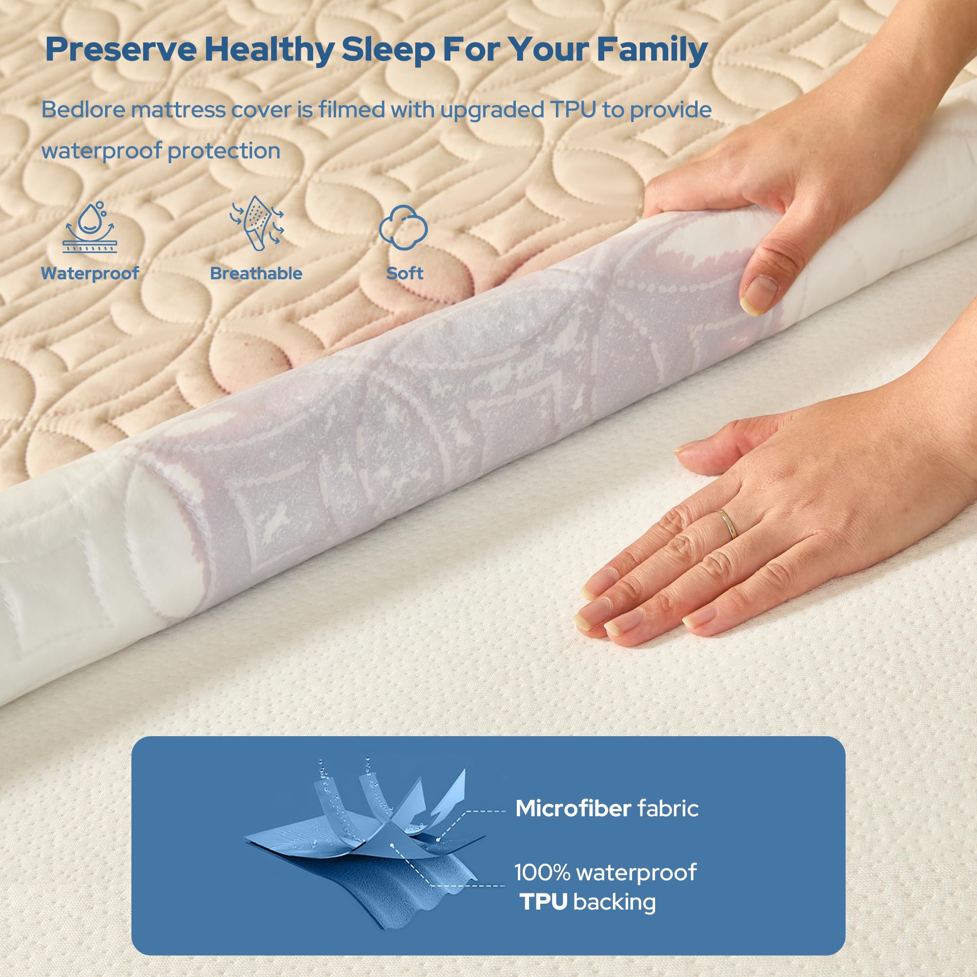 BEDLORE Waterproof Mattress Protector, Queen Size Mattress Pad Noiseless with Deep Pocket 6"-18" Depth, Soft Breathable Dirt-Proof Bed Mattress Cover Washable for Home, Bedroom, Hotel (Gray)