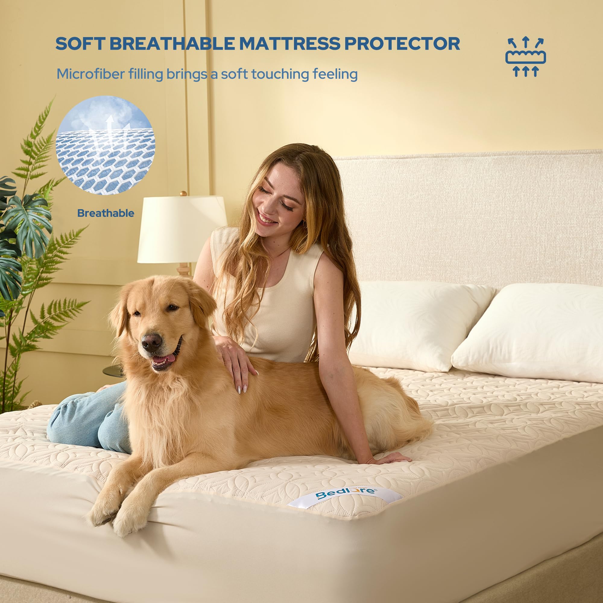 BEDLORE Waterproof Mattress Protector, Queen Size Mattress Pad Noiseless with Deep Pocket 6"-18" Depth, Soft Breathable Dirt-Proof Bed Mattress Cover Washable for Home, Bedroom, Hotel (Gray)