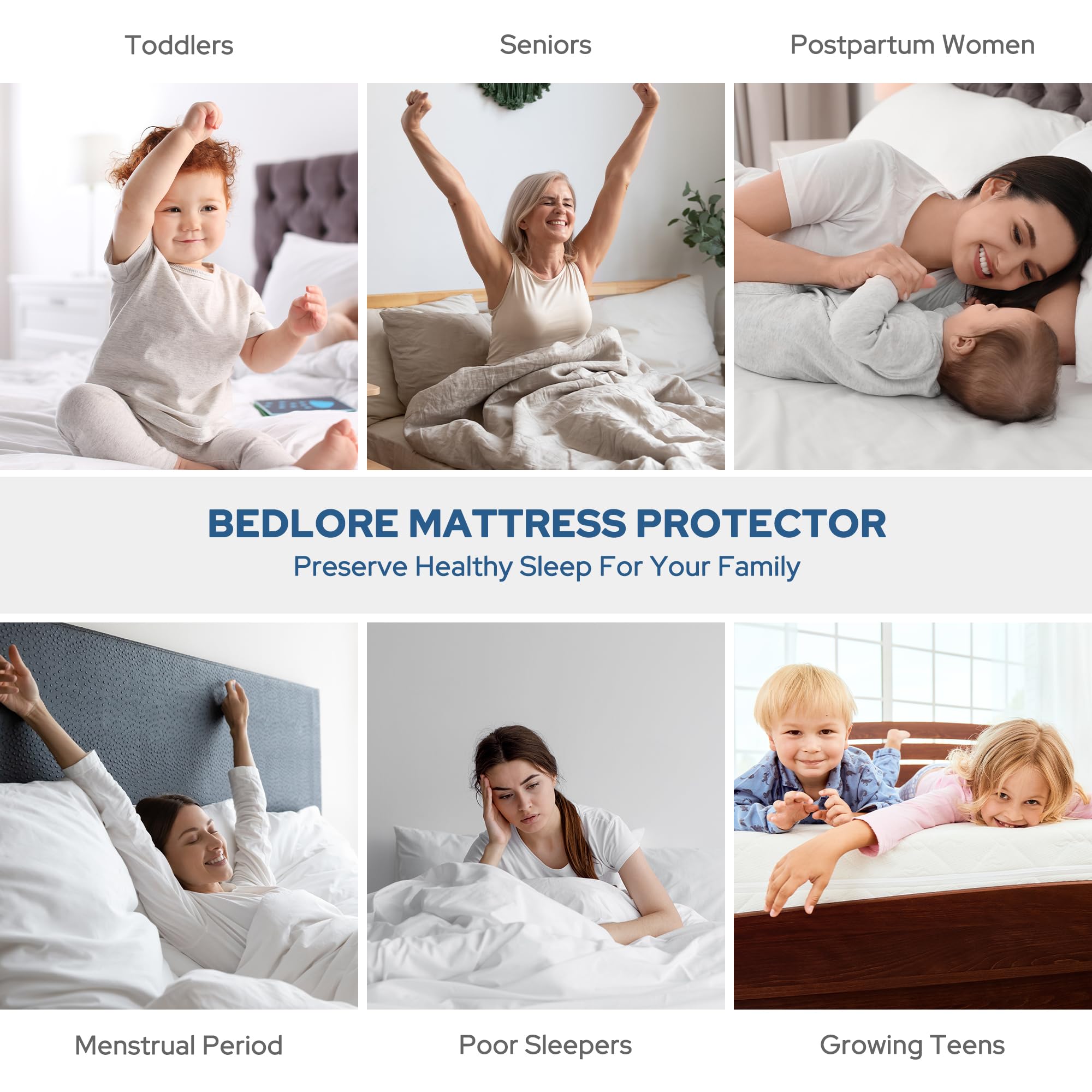 BEDLORE Waterproof Mattress Protector, Queen Size Mattress Pad Noiseless with Deep Pocket 6"-18" Depth, Soft Breathable Dirt-Proof Bed Mattress Cover Washable for Home, Bedroom, Hotel (Gray)