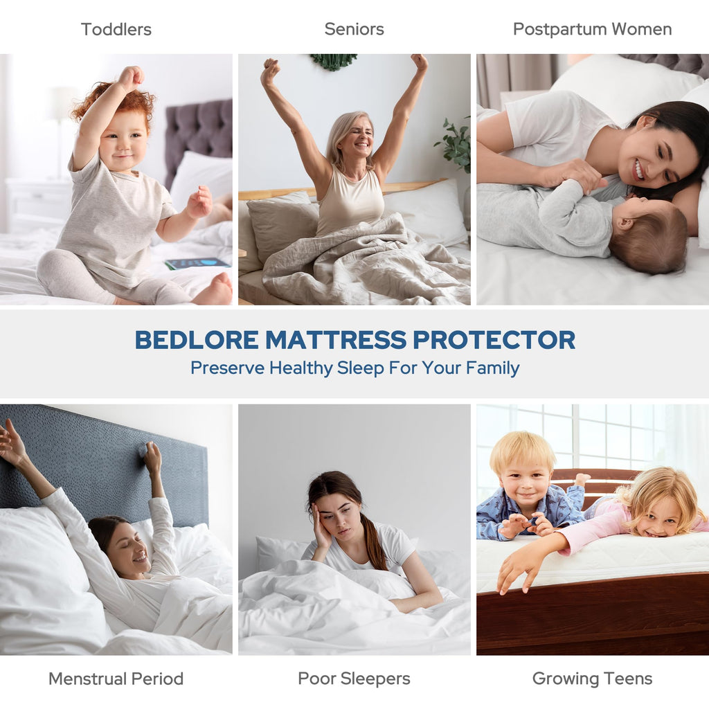 BEDLORE Waterproof Mattress Protector, Queen Size Mattress Pad Noiseless with Deep Pocket 6"-18" Depth, Soft Breathable Dirt-Proof Bed Mattress Cover Washable for Home, Bedroom, Hotel (Gray)