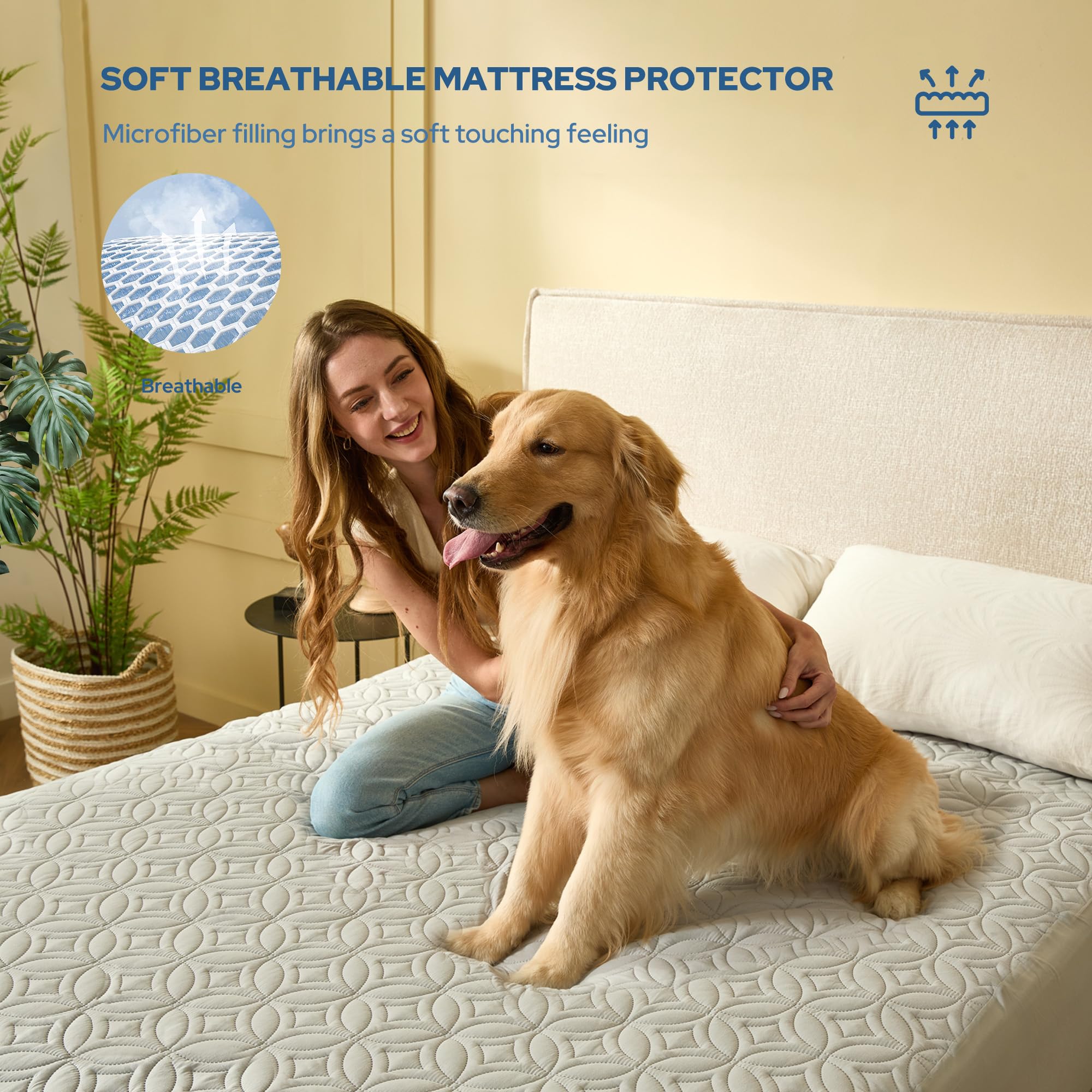 BEDLORE Waterproof Mattress Protector, Queen Size Mattress Pad Noiseless with Deep Pocket 6"-18" Depth, Soft Breathable Dirt-Proof Bed Mattress Cover Washable for Home, Bedroom, Hotel (Gray)