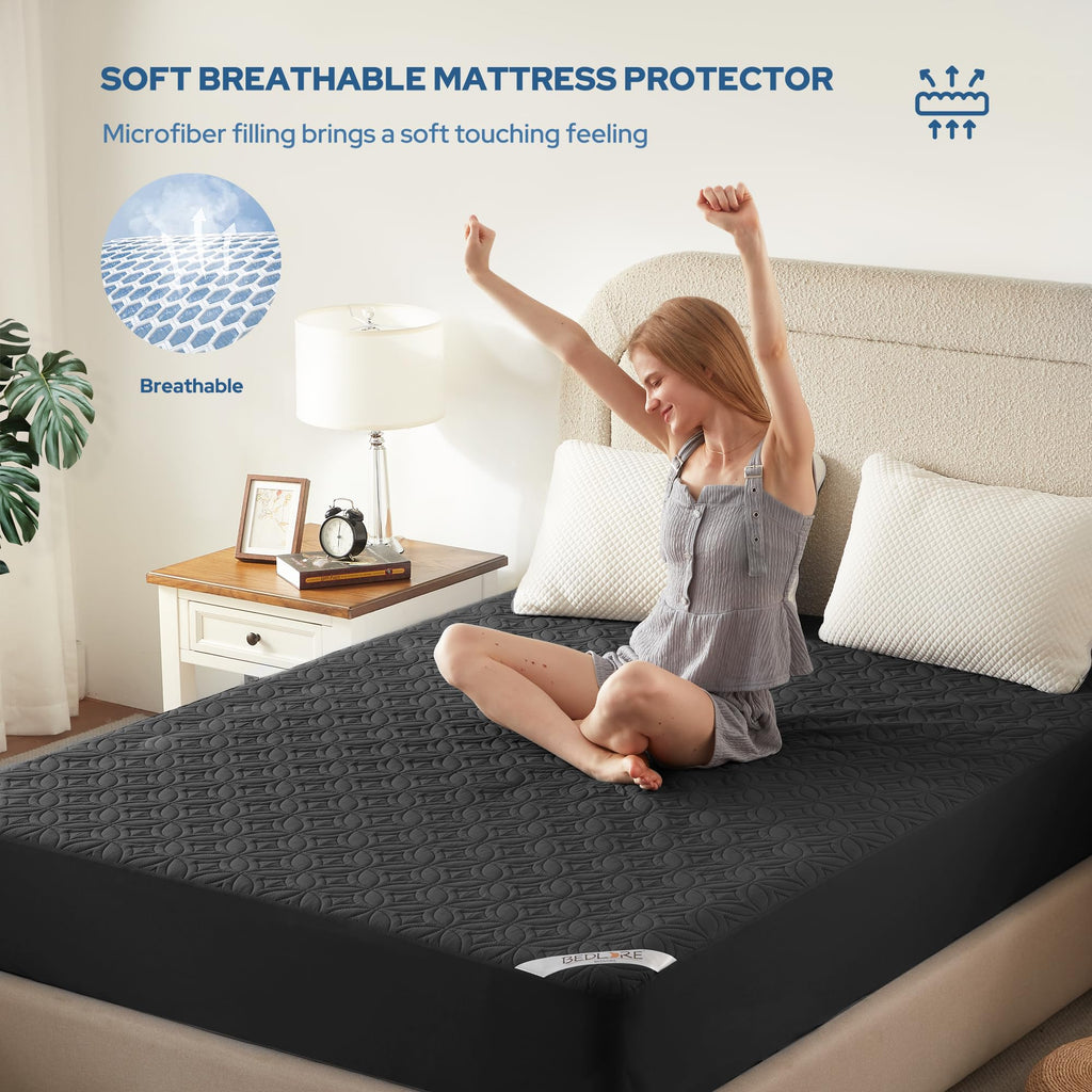 BEDLORE Waterproof Mattress Protector, Queen Size Mattress Pad Noiseless with Deep Pocket 6"-18" Depth, Soft Breathable Dirt-Proof Bed Mattress Cover Washable for Home, Bedroom, Hotel (Gray)