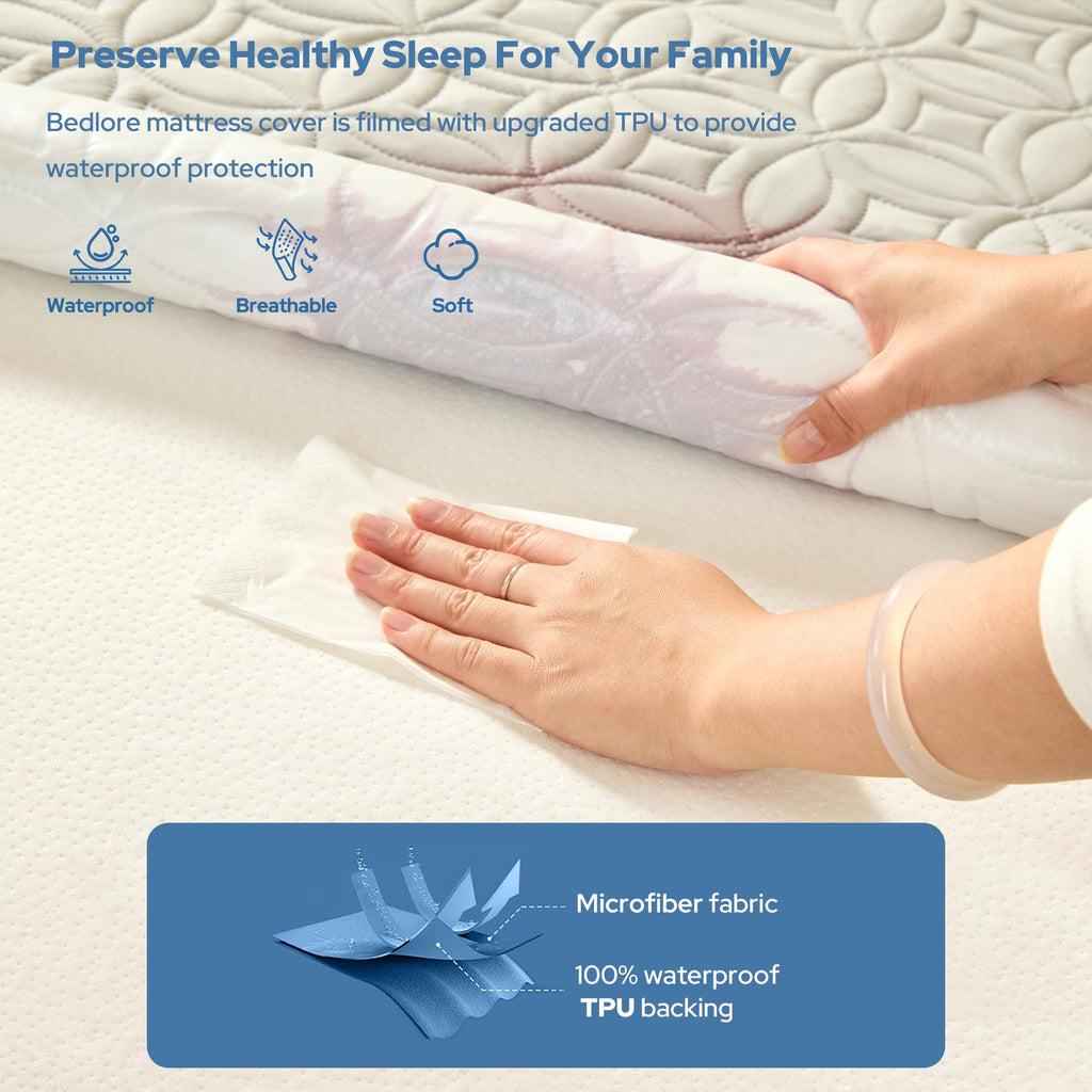 BEDLORE Waterproof Mattress Protector, Queen Size Mattress Pad Noiseless with Deep Pocket 6"-18" Depth, Soft Breathable Dirt-Proof Bed Mattress Cover Washable for Home, Bedroom, Hotel (Gray)