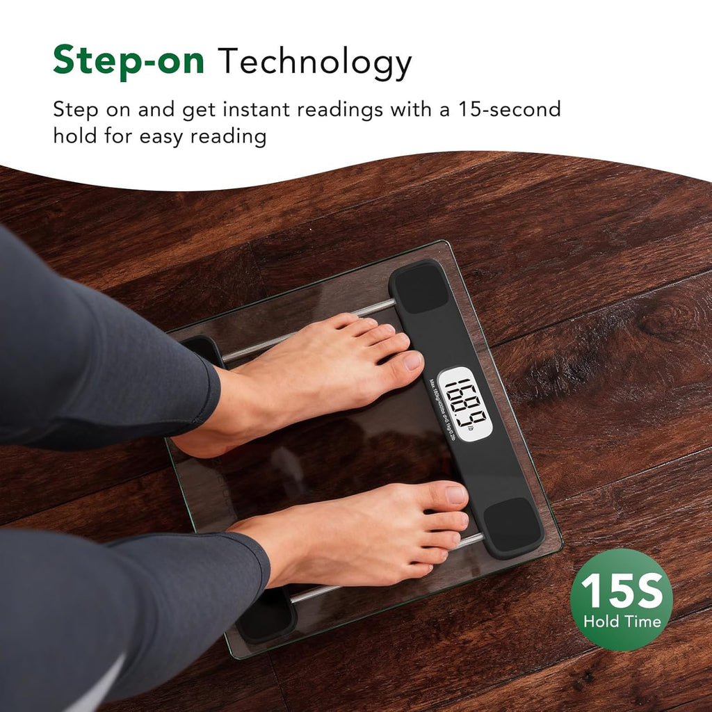 Scale for Body Weight, Accurate Bathroom Scales, Digital Weighing Machine for People, 400Lb Capacity, LCD Display, Step-On Technology, Tempered Glass, Measuring Tape Included