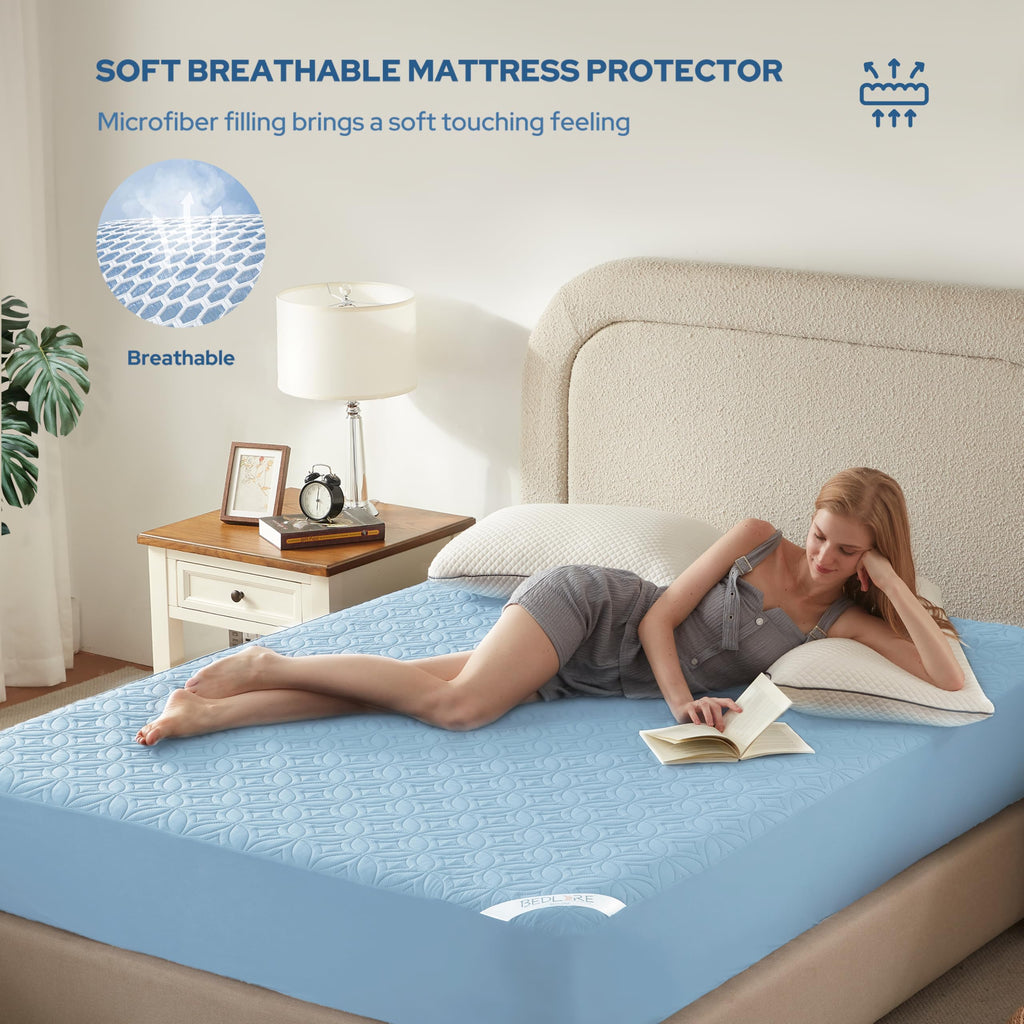 BEDLORE Waterproof Mattress Protector, Queen Size Mattress Pad Noiseless with Deep Pocket 6"-18" Depth, Soft Breathable Dirt-Proof Bed Mattress Cover Washable for Home, Bedroom, Hotel (Gray)