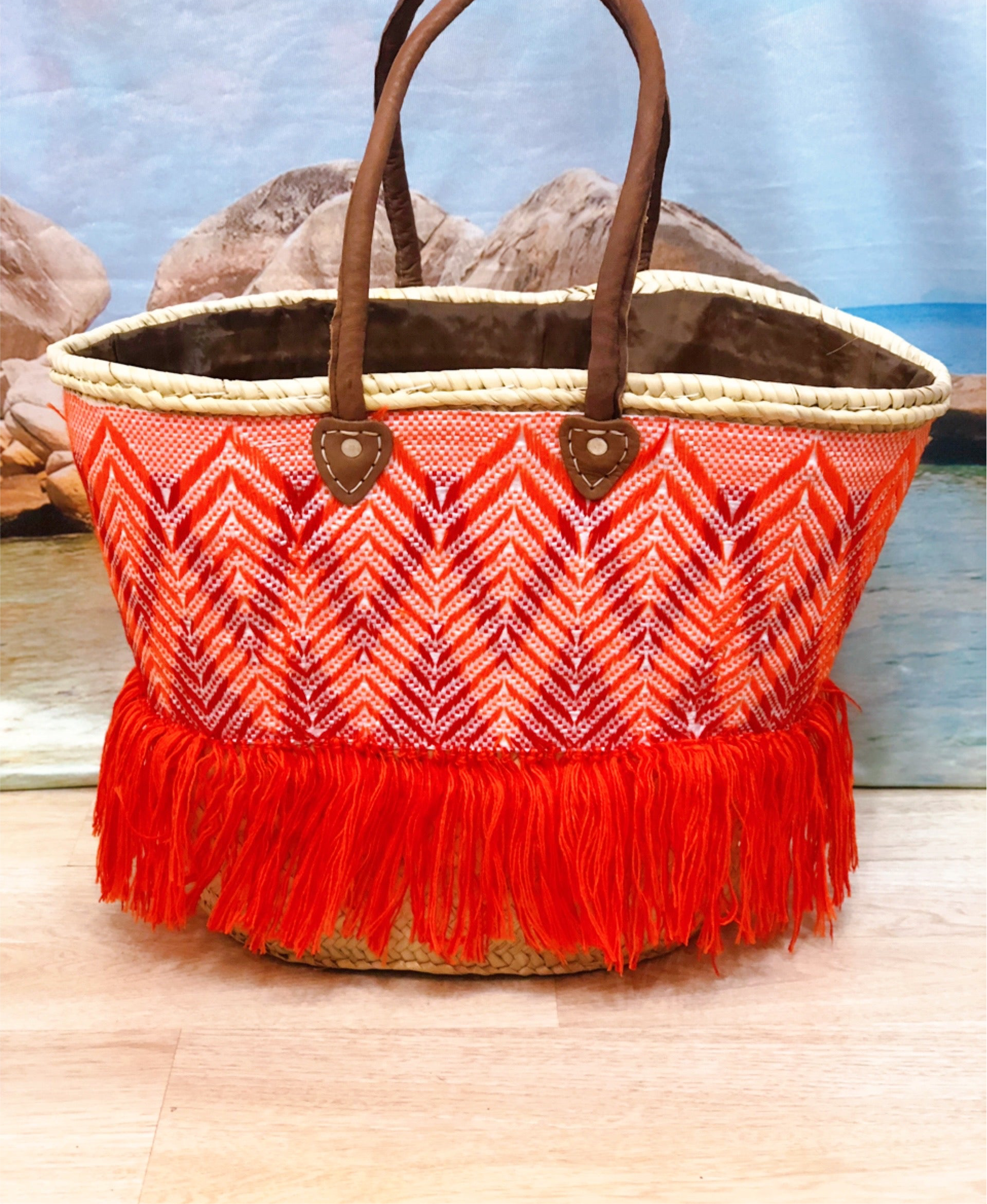 Artisan Red Orange Fringe Tote