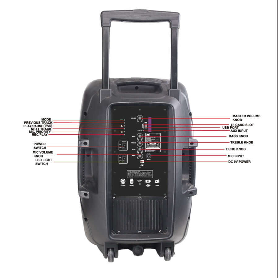 Naxa Portable 15 inch Bluetooth Party Speaker with Disco Light and Stand