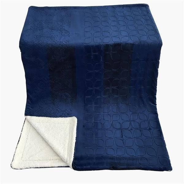 Tache Solid Embossed Cozy Night Blue Sherpa Throw Blanket
